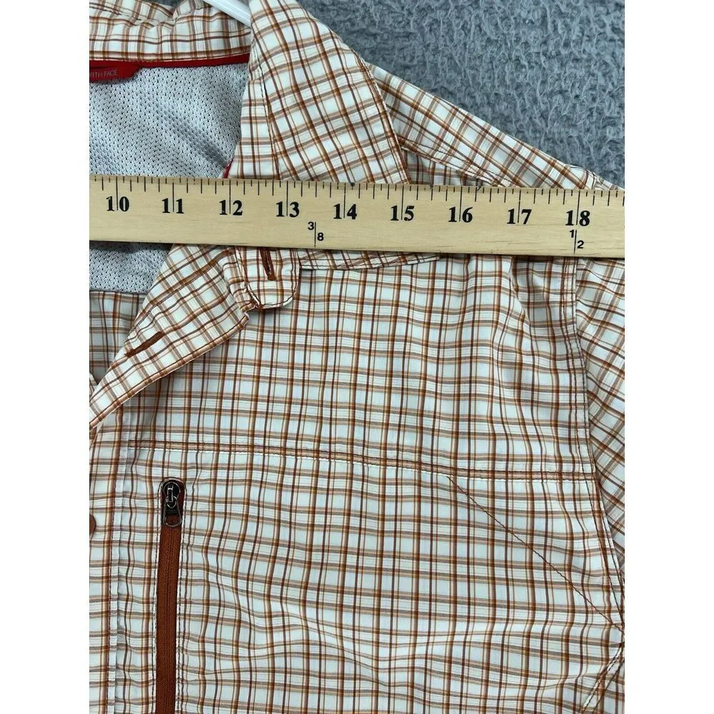 The North Face Mens Large Collared Short Sleeve Plaid Button Up Orange Vent READ